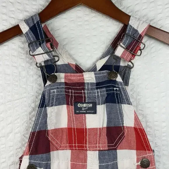 Osh Kosh Patriotic Overalls Red White Blue Gingham 2T 100% Cotton Summer - Picture 3 of 9
